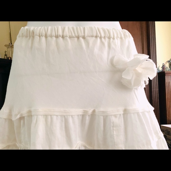 Beautiful White Linen long Skirt full circular Tiered Ruffles elastic waist US M - Picture 10 of 13